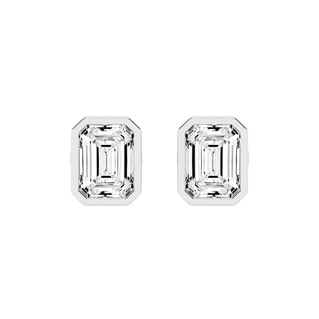 Streamlined Elegance Bezel Emerald-Cut Diamond Stud Earrings
