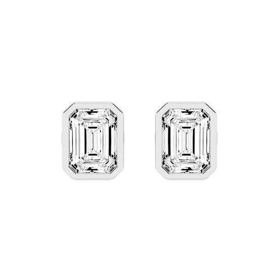 Streamlined Elegance Bezel Emerald-Cut Diamond Stud Earrings
