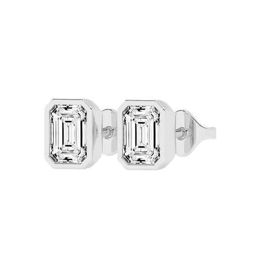 Streamlined Elegance Bezel Emerald-Cut Diamond Stud Earrings