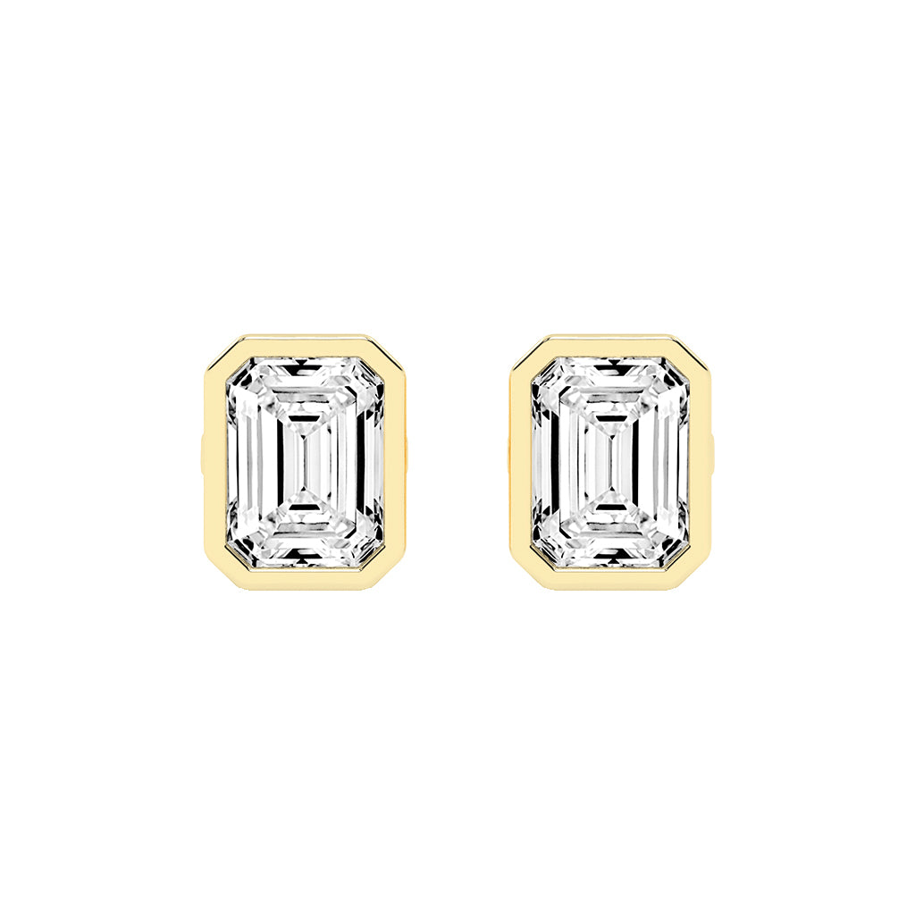 Streamlined Elegance Bezel Emerald-Cut Diamond Stud Earrings