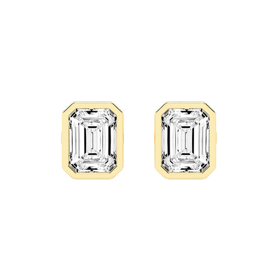 Streamlined Elegance Bezel Emerald-Cut Diamond Stud Earrings
