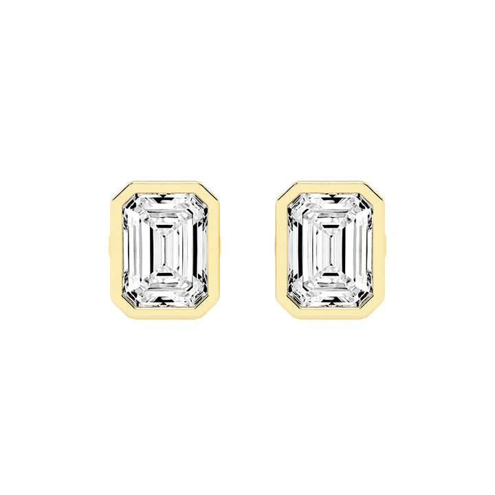 Streamlined Elegance Bezel Emerald-Cut Diamond Stud Earrings