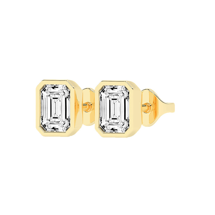 Streamlined Elegance Bezel Emerald-Cut Diamond Stud Earrings