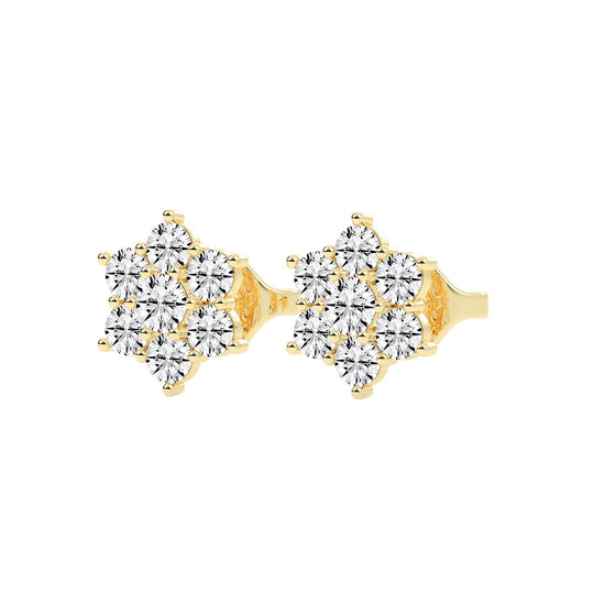 Stellar Bloom Diamond Cluster Stud Earrings