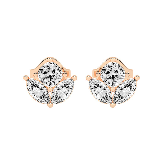 Elegant Petalette Round Marquise Diamond Studs