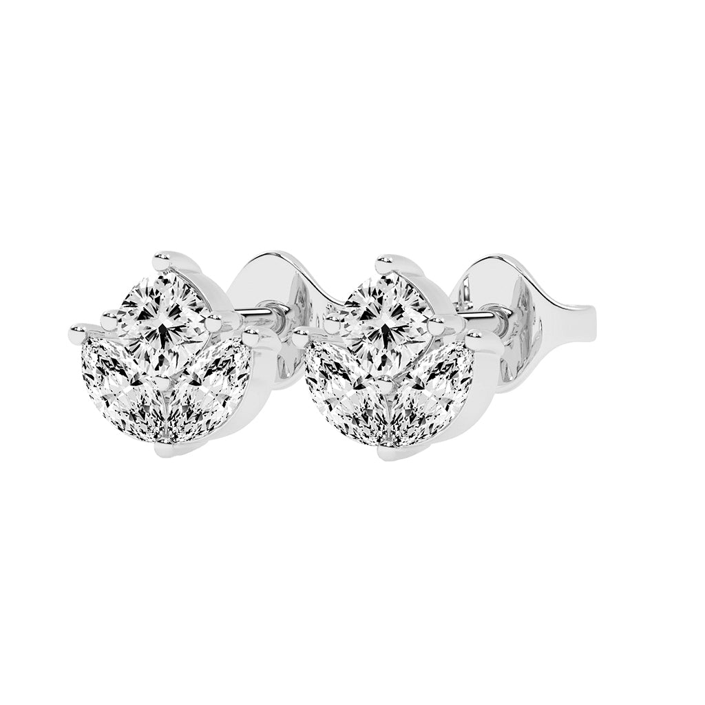 Elegant Petalette Round Marquise Diamond Studs