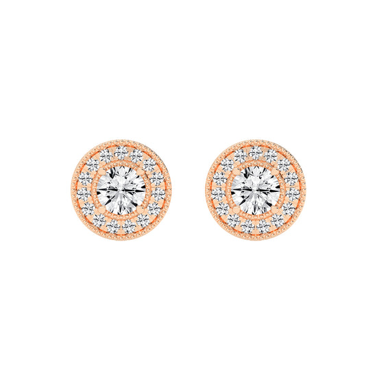 Vintage Inspired Milgrain Halo Diamond Studs