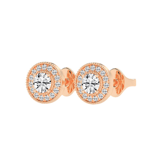 Vintage Inspired Milgrain Halo Diamond Studs