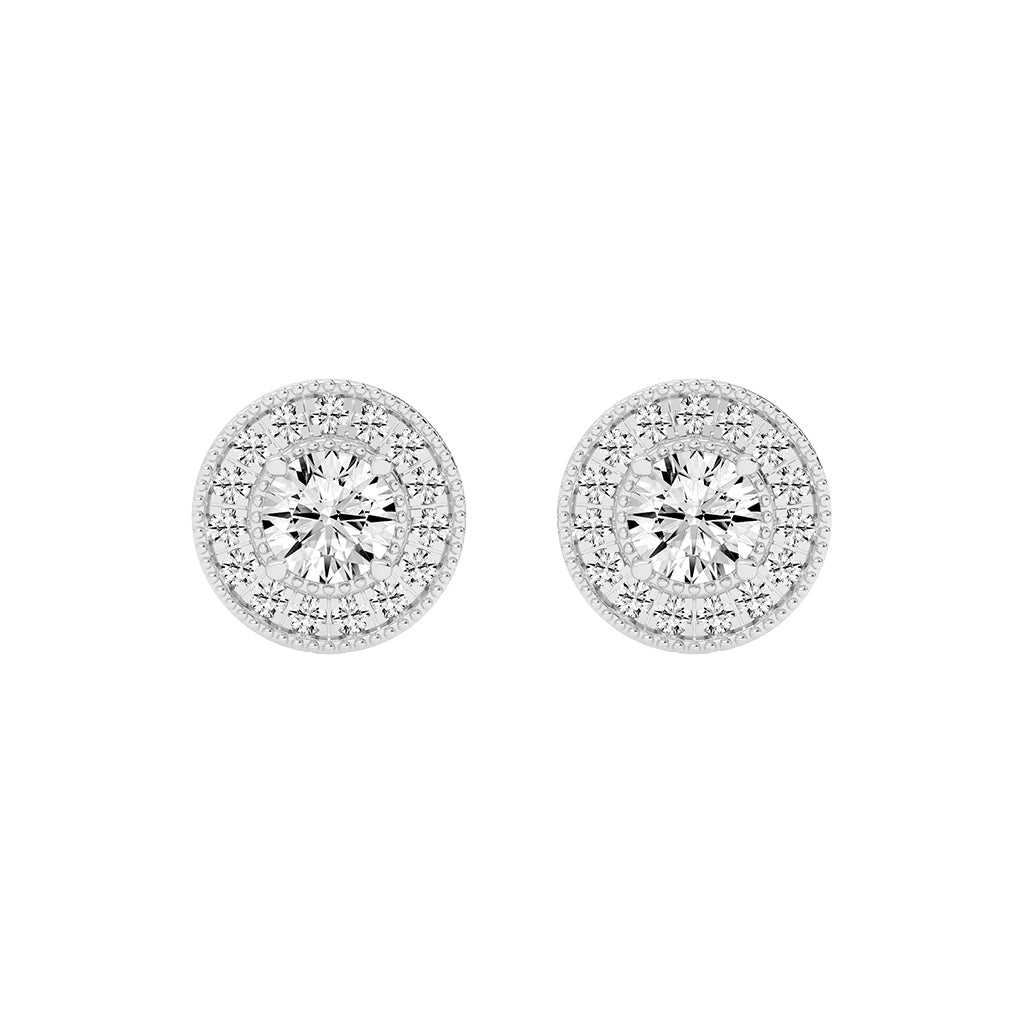 Vintage Inspired Milgrain Halo Diamond Studs