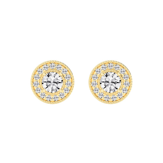 Vintage Inspired Milgrain Halo Diamond Studs