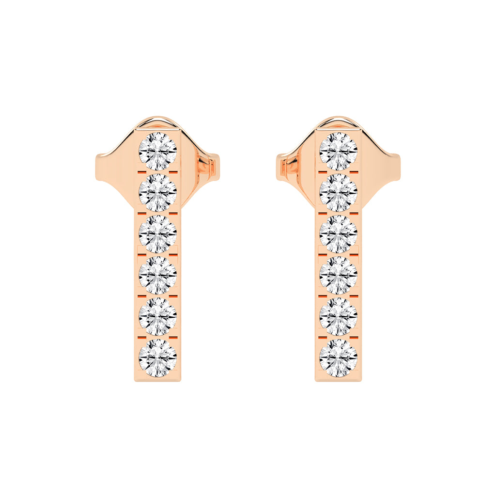 Sleek Linear Sparkle Diamond Bar Studs
