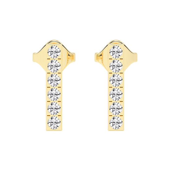 Sleek Linear Sparkle Diamond Bar Studs