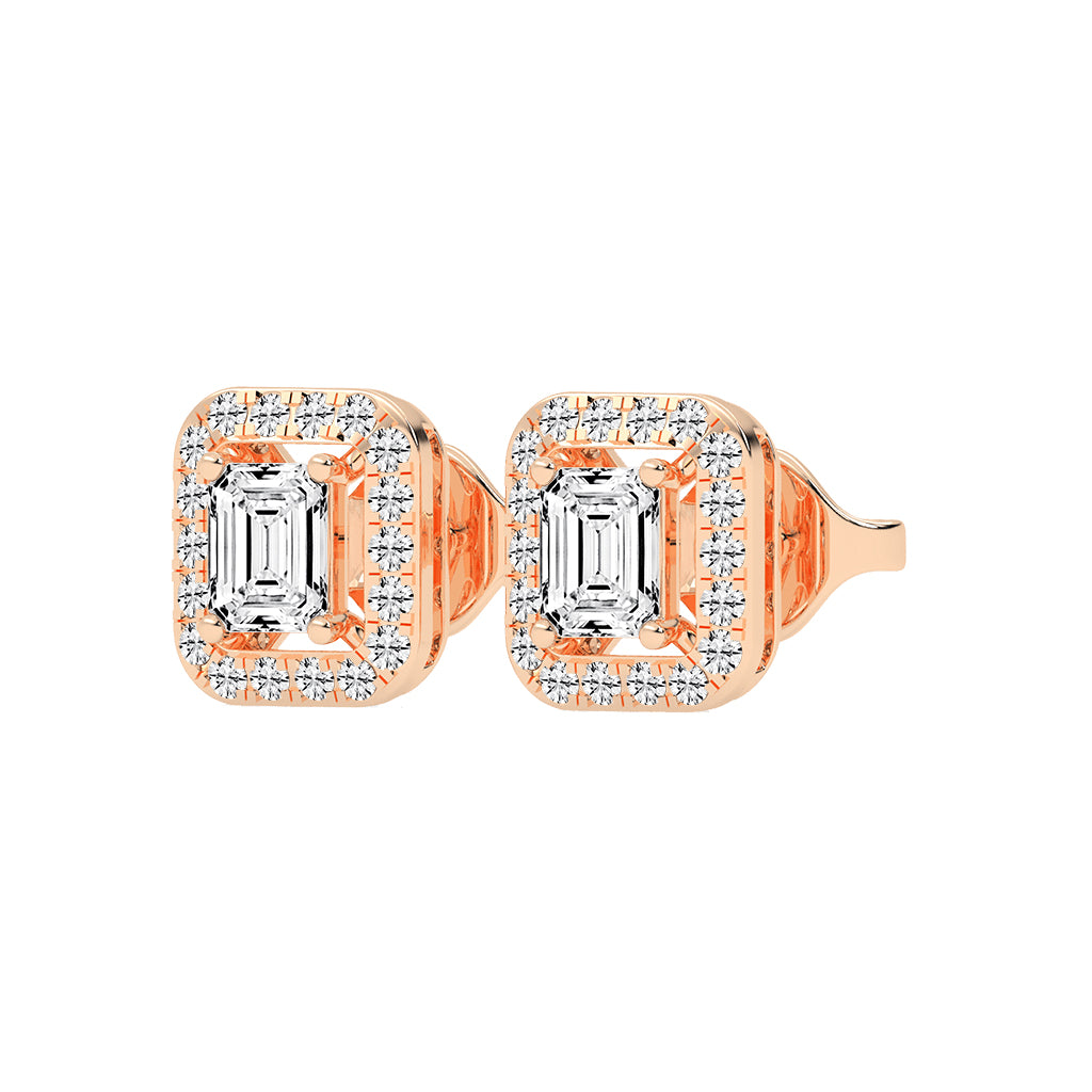 Regal Emerald Halo Diamond Studs