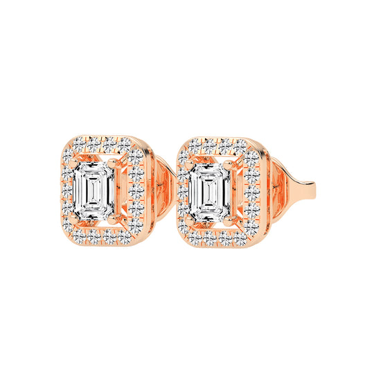Regal Emerald Halo Diamond Studs