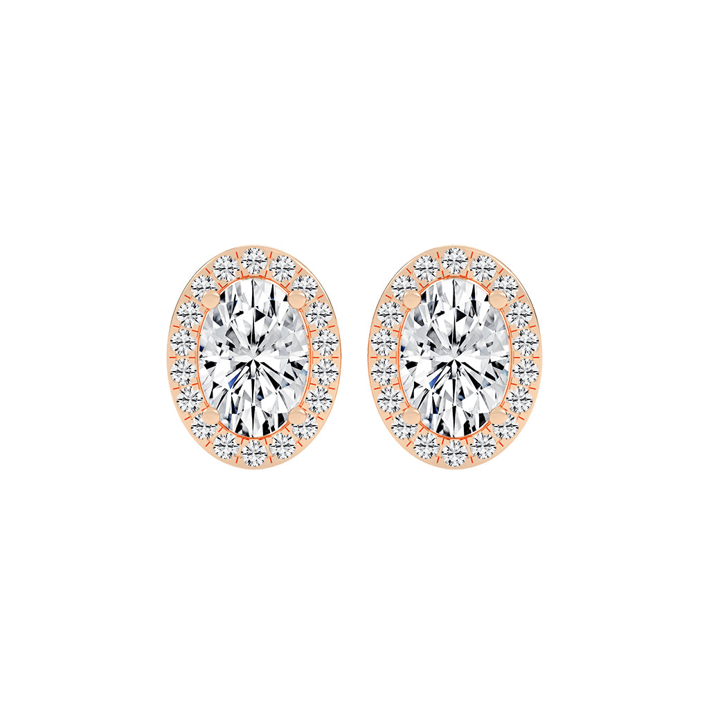 Elegant Oval Halo Brilliance Diamond Studs