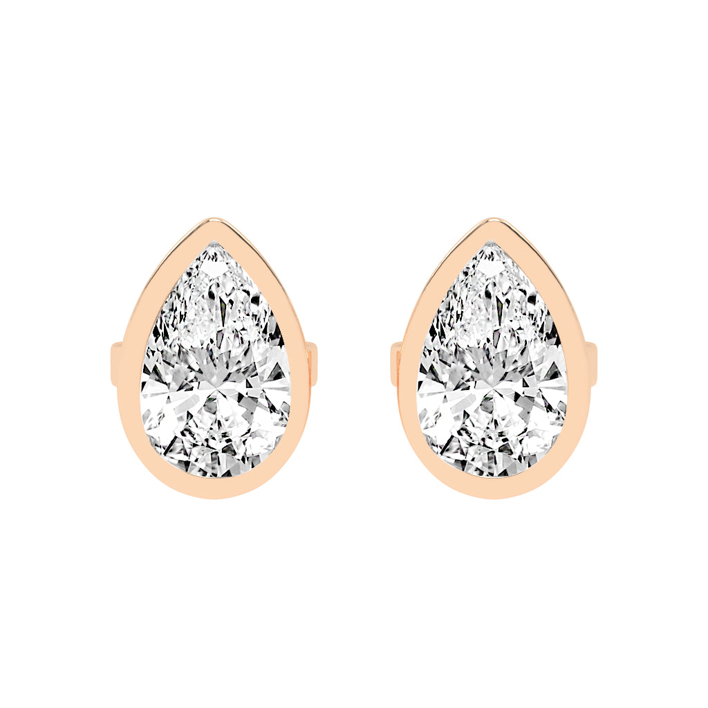 Modern Contoured Pear Bezel Set Diamond Studs