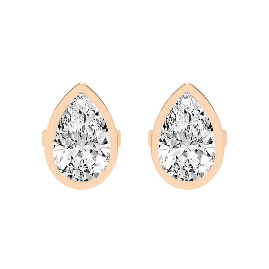Modern Contoured Pear Bezel Set Diamond Studs