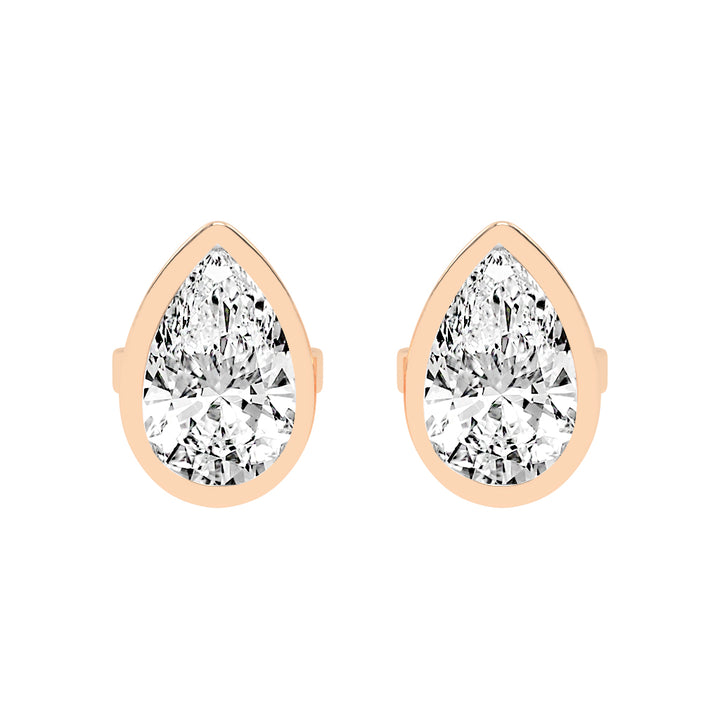Modern Contoured Pear Bezel Set Diamond Studs