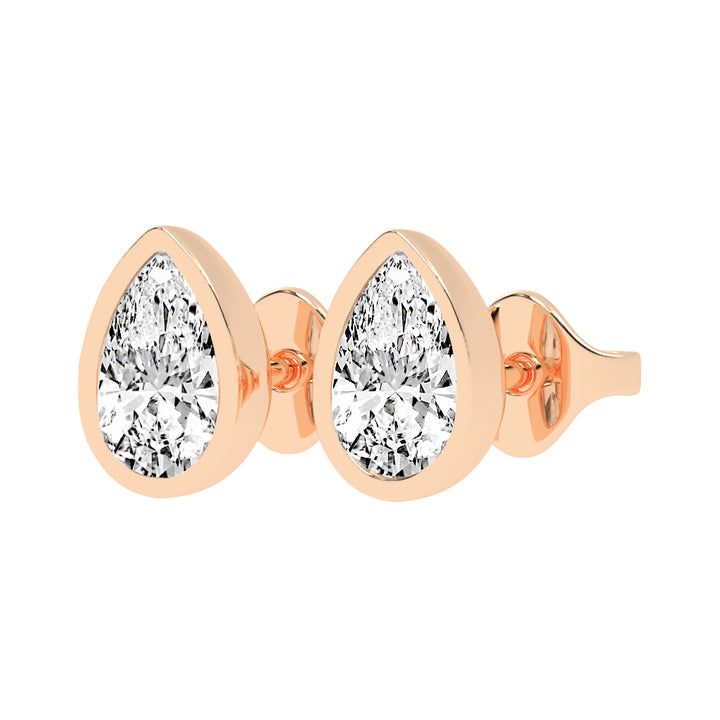 Modern Contoured Pear Bezel Set Diamond Studs