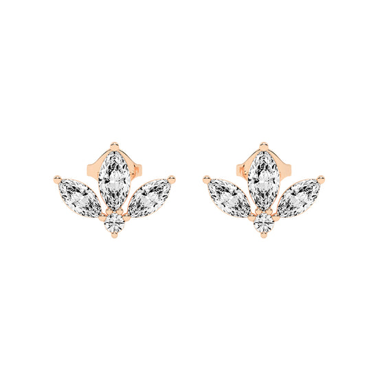 Elegance Petals Marquise Round Diamond Cluster Studs