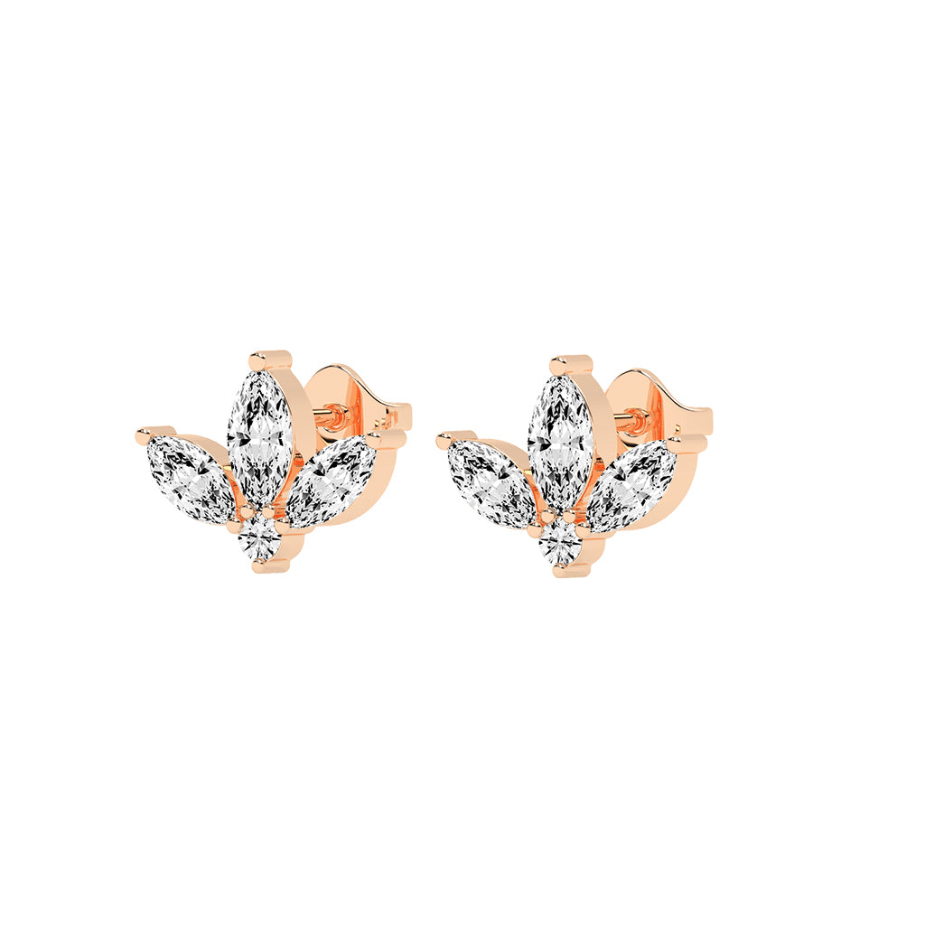 Elegance Petals Marquise Round Diamond Cluster Studs