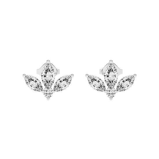 Elegance Petals Marquise Round Diamond Cluster Studs
