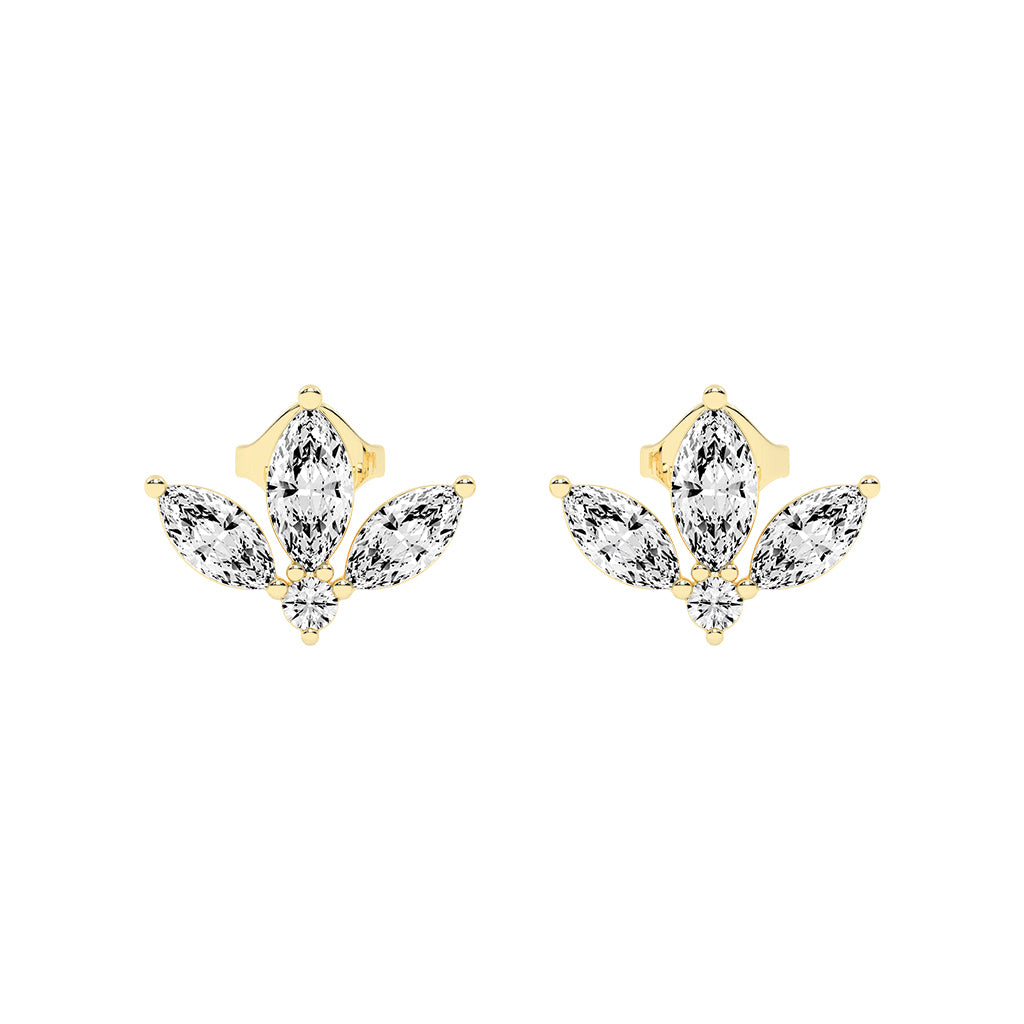 Elegance Petals Marquise Round Diamond Cluster Studs
