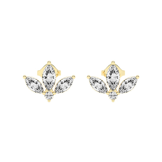 Elegance Petals Marquise Round Diamond Cluster Studs