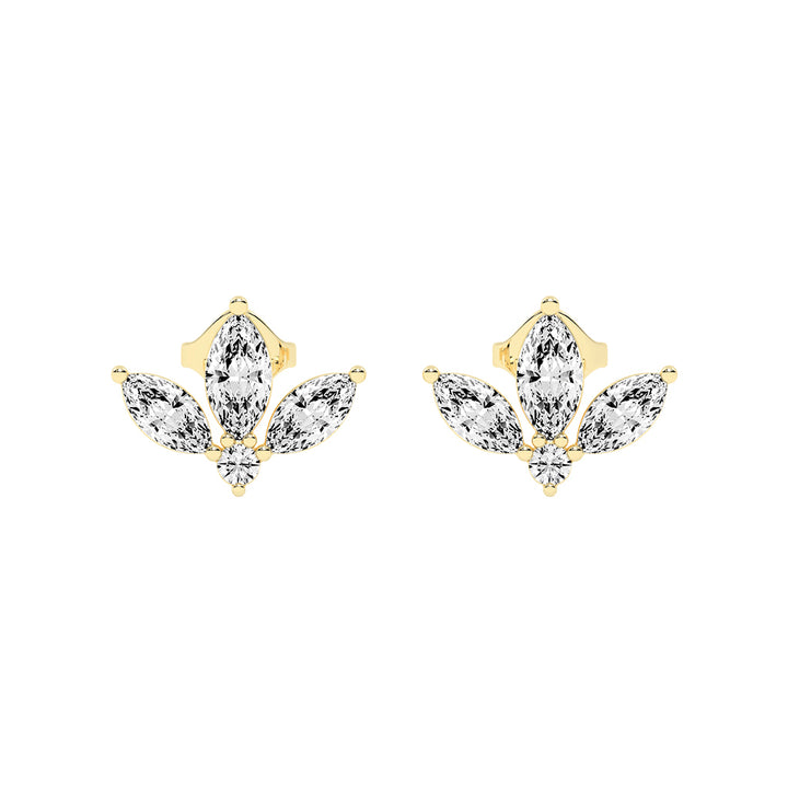 Elegance Petals Marquise Round Diamond Cluster Studs