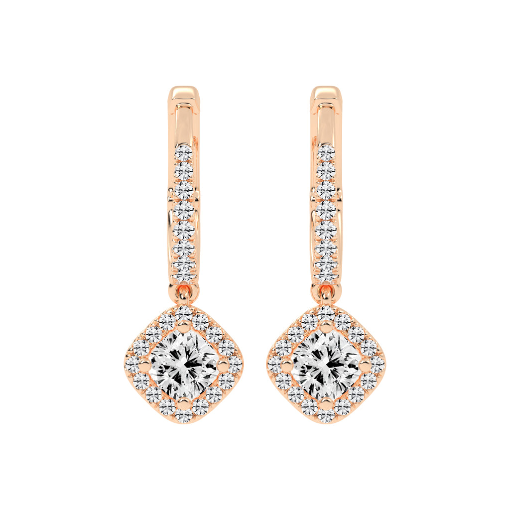 Cushion Halo Dangle Hoops