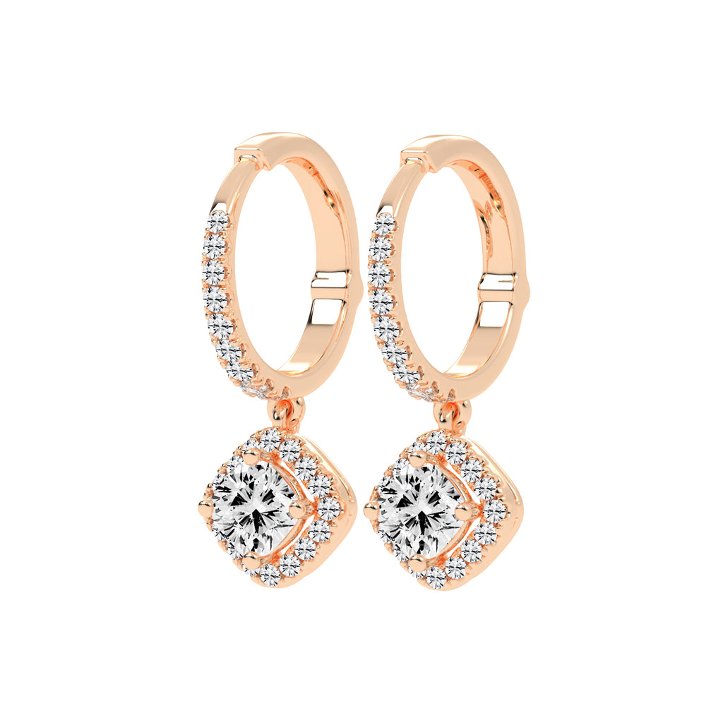 Cushion Halo Dangle Hoops