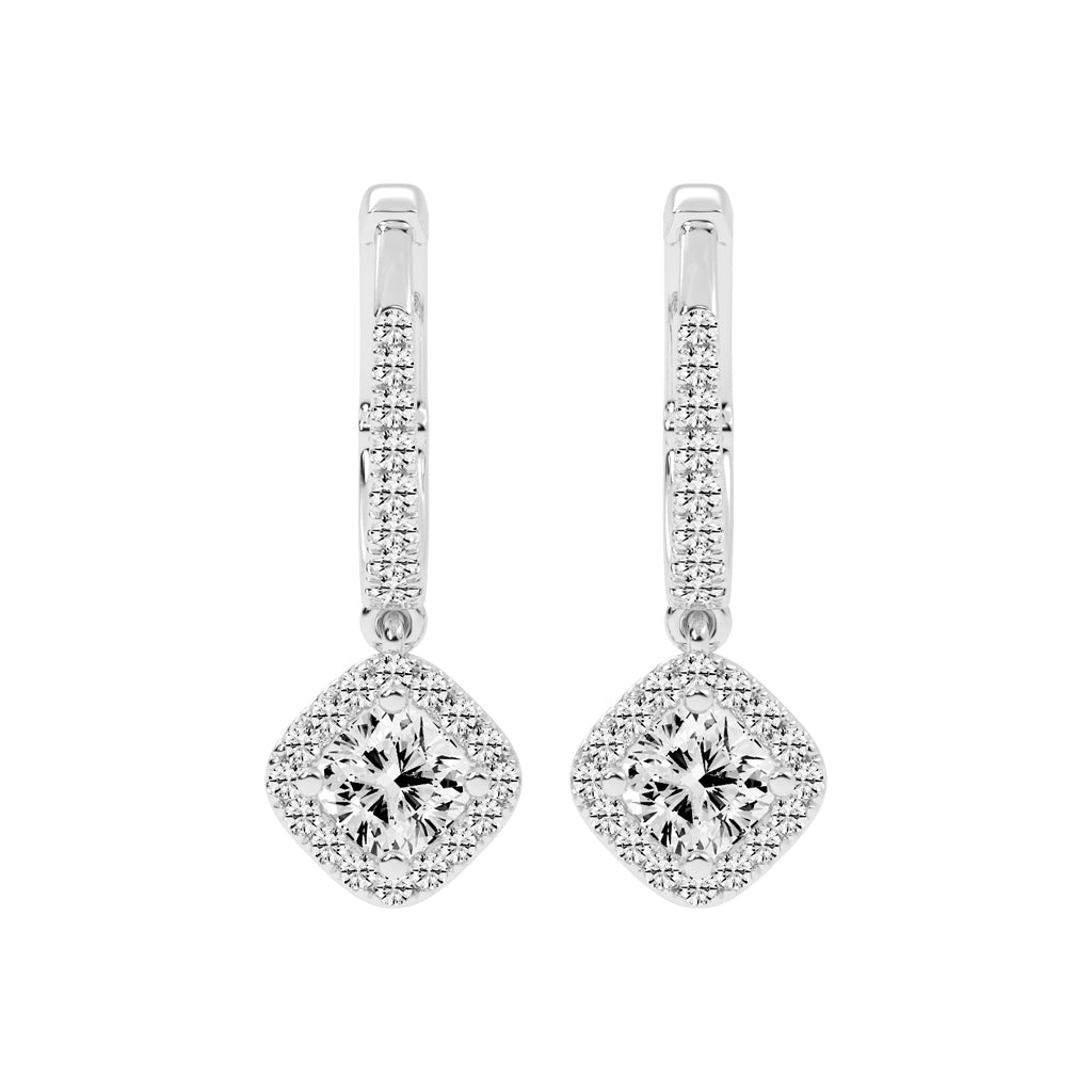 Cushion Halo Dangle Hoops
