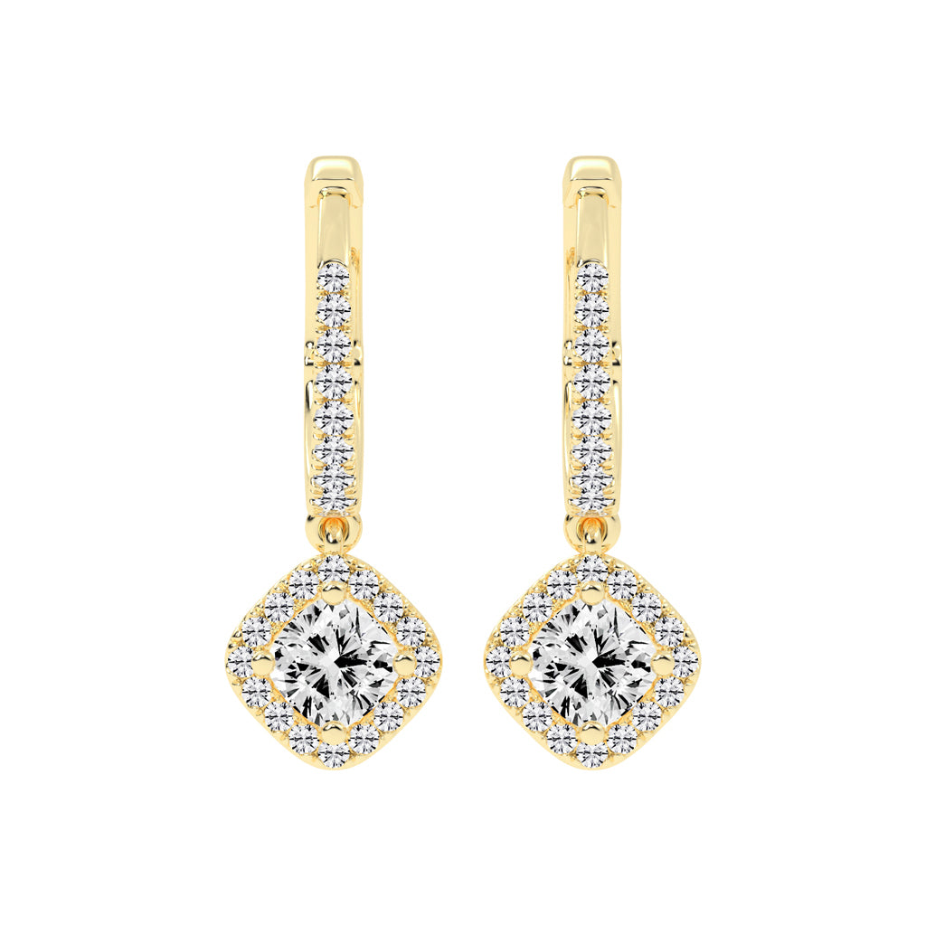 Cushion Halo Dangle Hoops