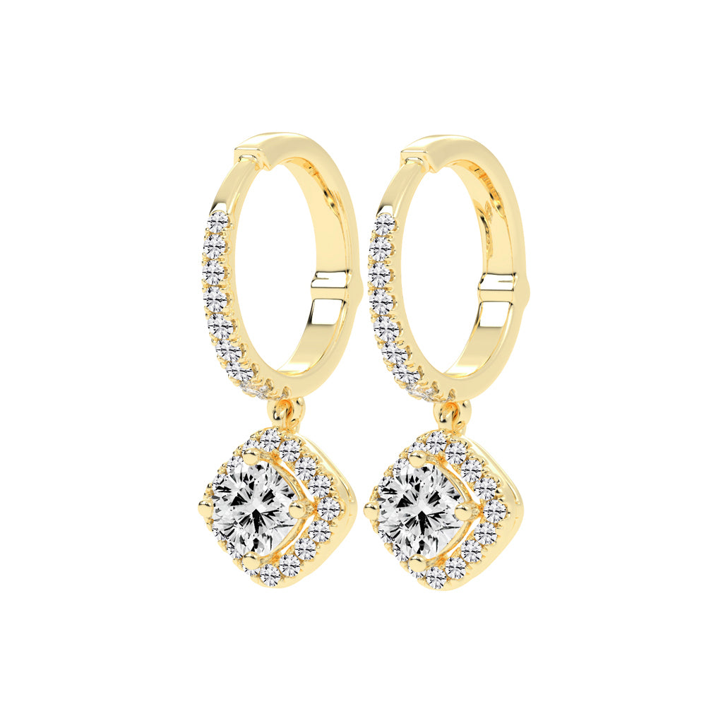 Cushion Halo Dangle Hoops