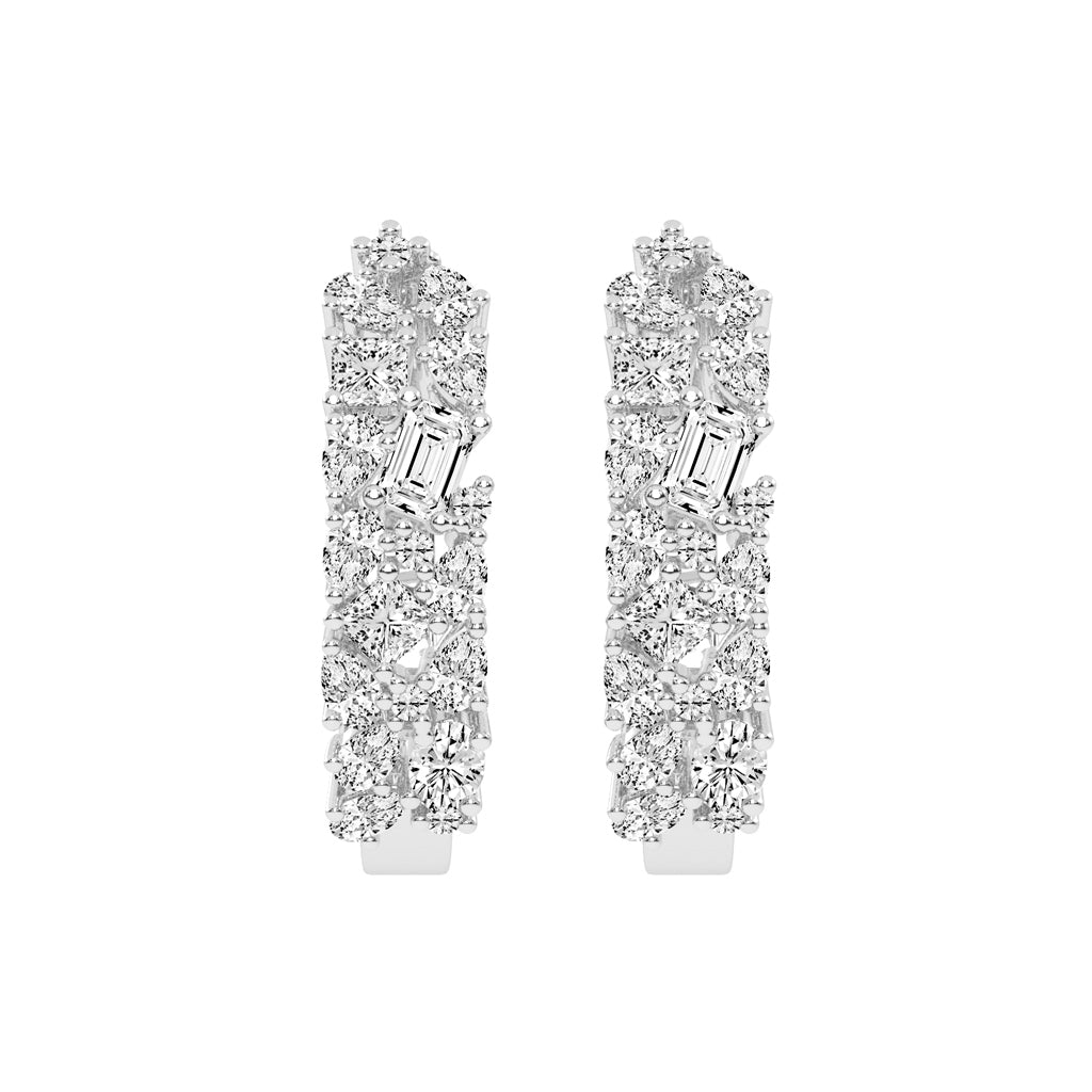 Artful Bloom Mixed-Cut Diamond Hoop Earrings
