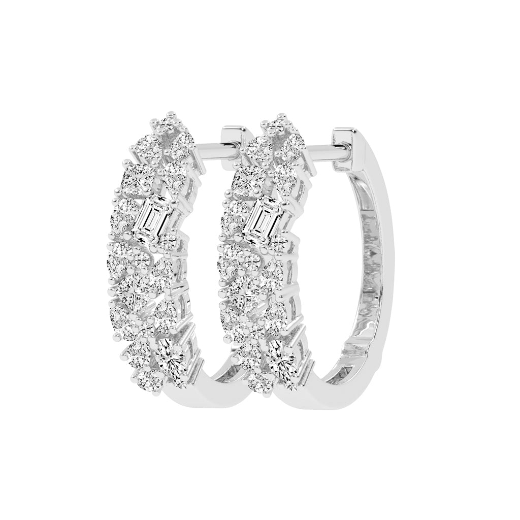 Artful Bloom Mixed-Cut Diamond Hoop Earrings