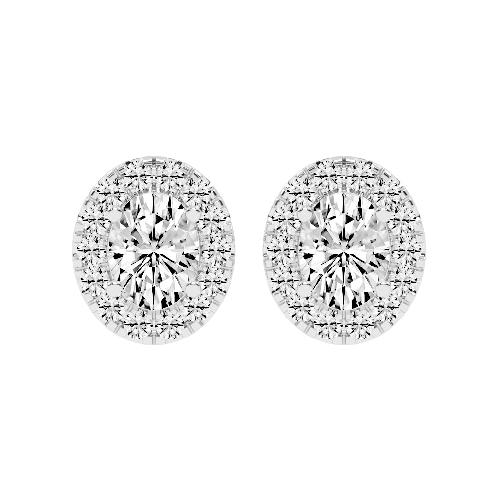 Eternal Aura Oval Halo Stud Earrings