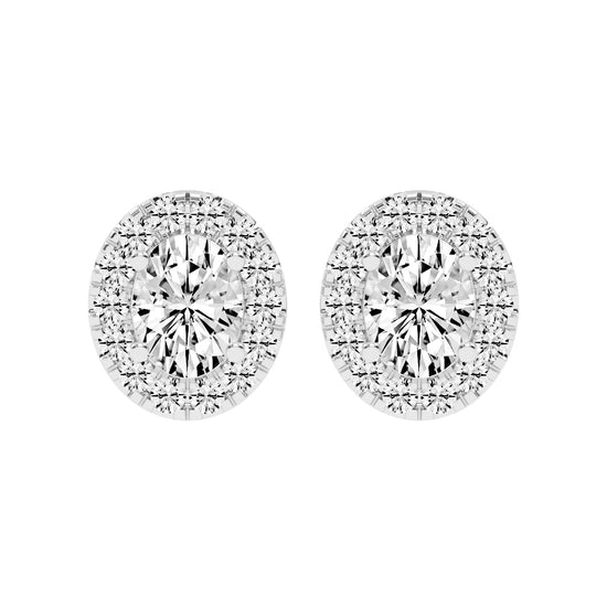 Eternal Aura Oval Halo Stud Earrings