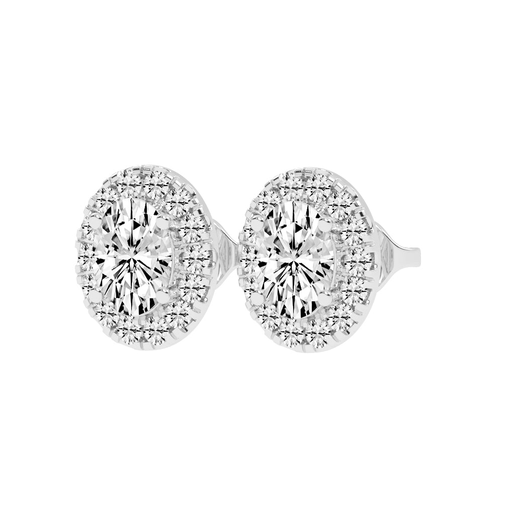 Eternal Aura Oval Halo Stud Earrings