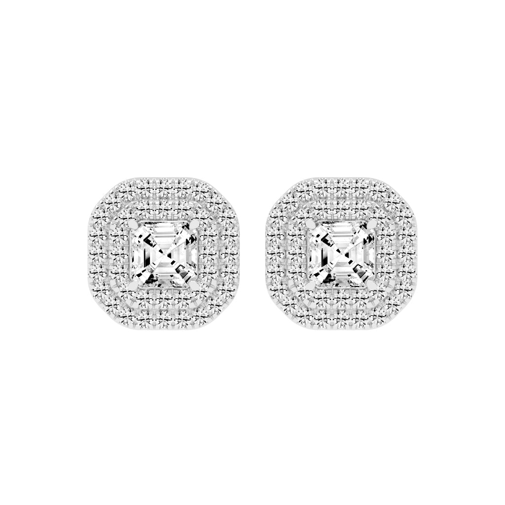 Emerald Majesty Double Halo Stud Earrings