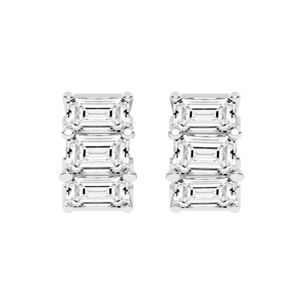 Tiered Emerald-Cut Diamond Studs
