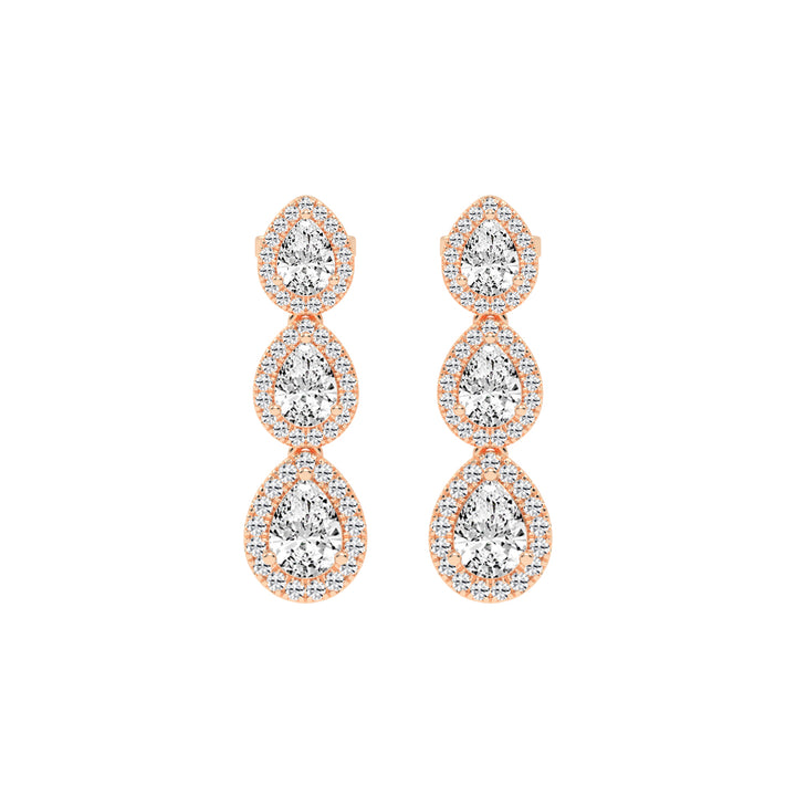 Triple Pear Halo Drop Earrings