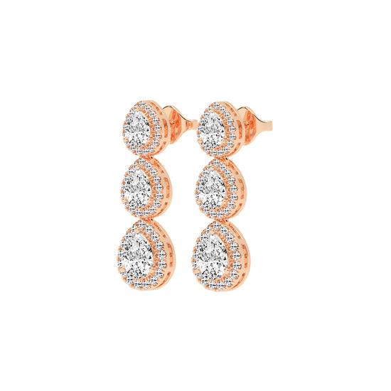 Triple Pear Halo Drop Earrings