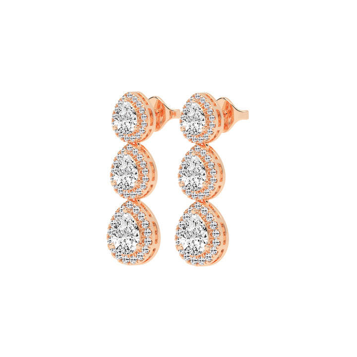 Triple Pear Halo Drop Earrings