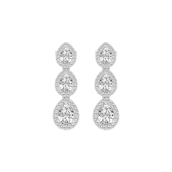 Triple Pear Halo Drop Earrings