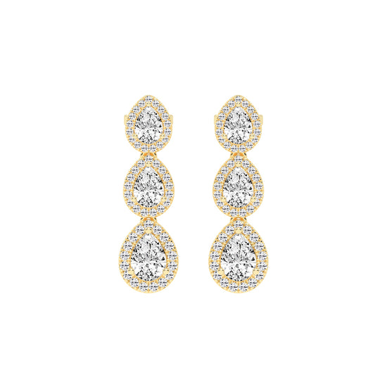 Triple Pear Halo Drop Earrings