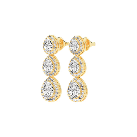 Triple Pear Halo Drop Earrings