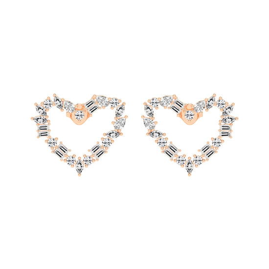 Mixed-Cut Heart Stud Earrings