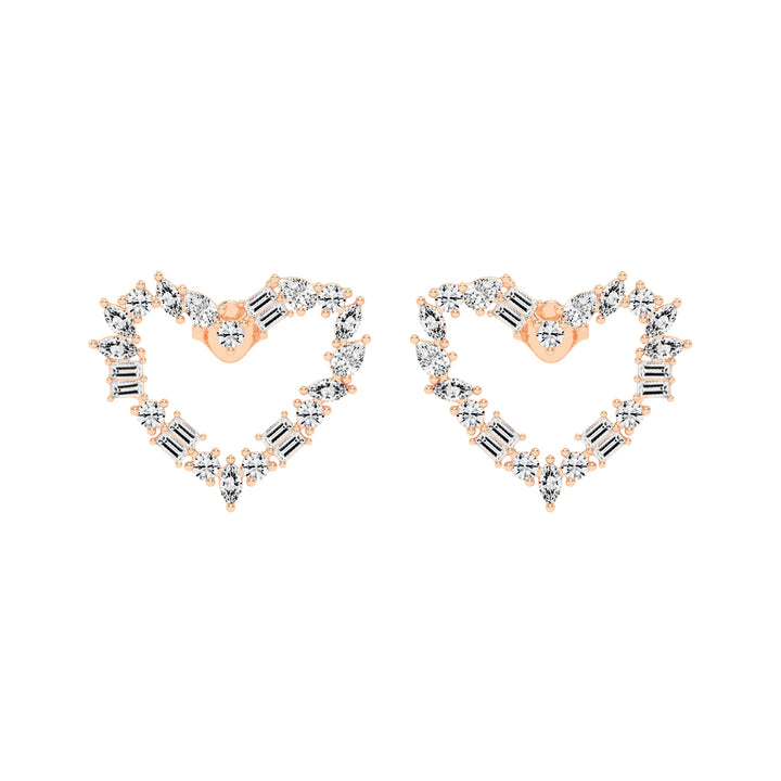 Mixed-Cut Heart Stud Earrings