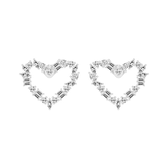Mixed-Cut Heart Stud Earrings